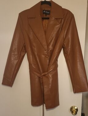 Tan Faux Leather Belted Blazer - Never Worn!